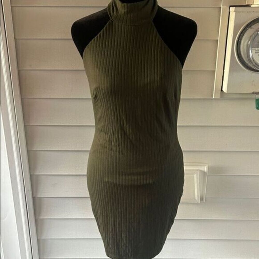 Lulu's Olive Ribbed Halter Mini Dress  C